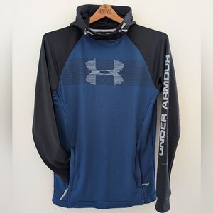 Under Armour ColdGear Popover Hoodie MENS S Fitted SlimLight Pullover Blue Black